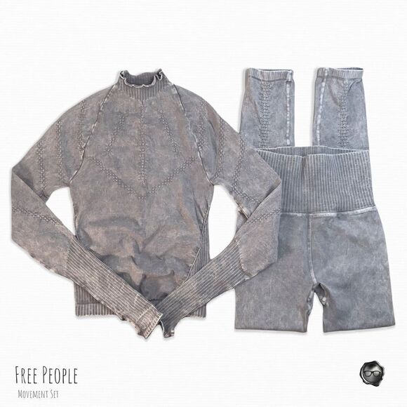 FP MOVEMENT GOOD KARMA SET: HIGH-NECK LAYERING TOP + 7/8 LEGGINGS ICE GREY XS/S - Picture 7 of 8